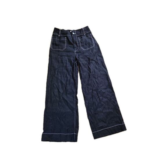 Maeve Anthropologie Colette Cropped Wide-Leg Pants Size 29 Contrast Stitch Blue - Picture 4 of 9